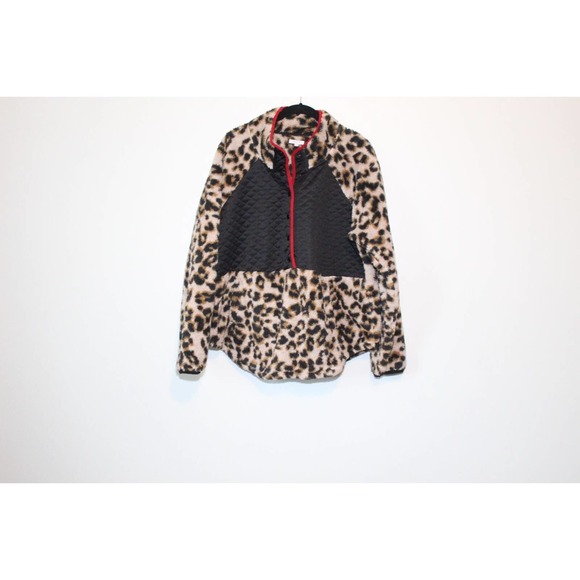 Maurices Quilted Yoke Leopard Sherpa Pullover Tan Red Women's Size 0X 14W H14203 - Picture 8 of 10